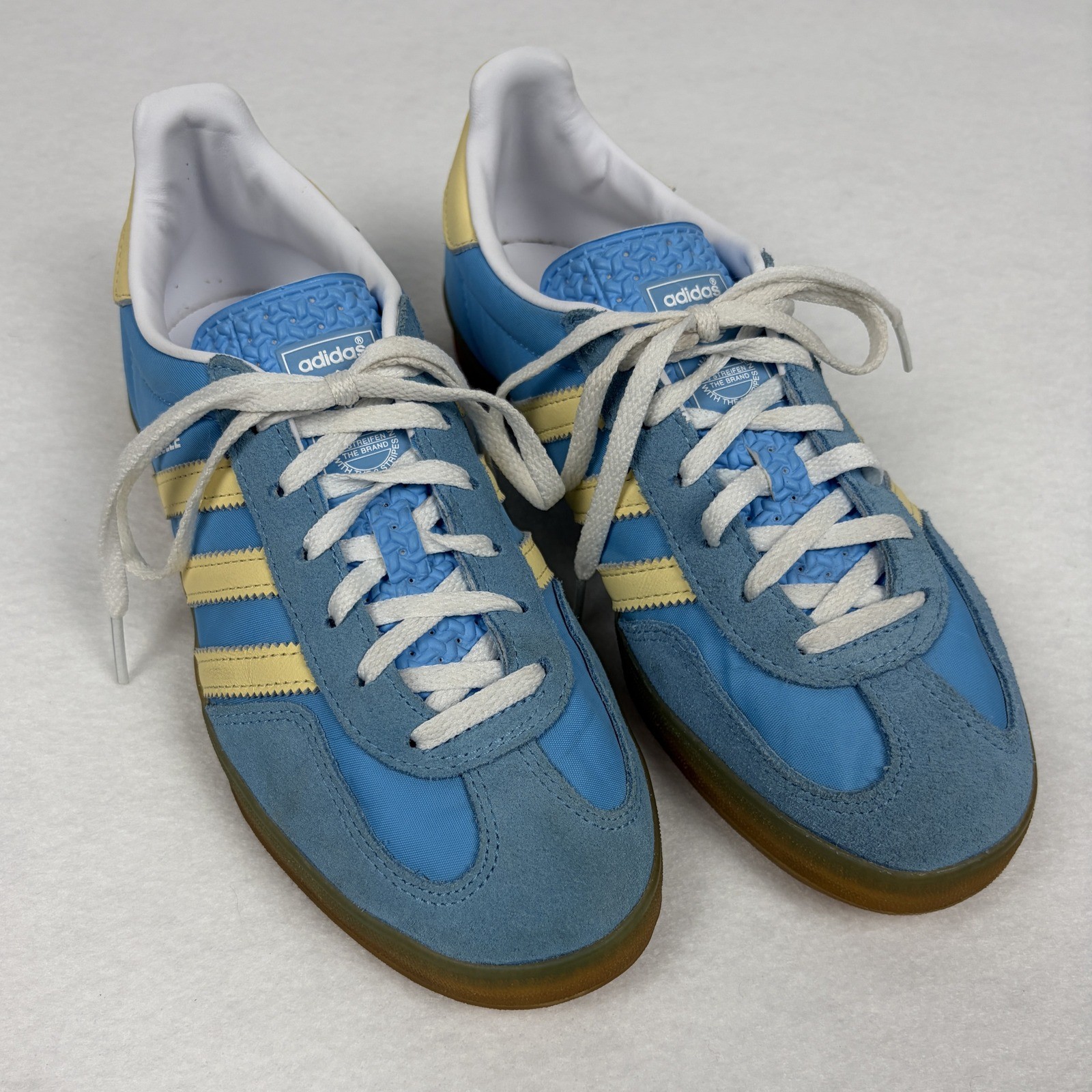 Adidas Gazelle Indoor Blue Yellow Gum Suede Nylon Sneakers IE2960 Womens 7.5