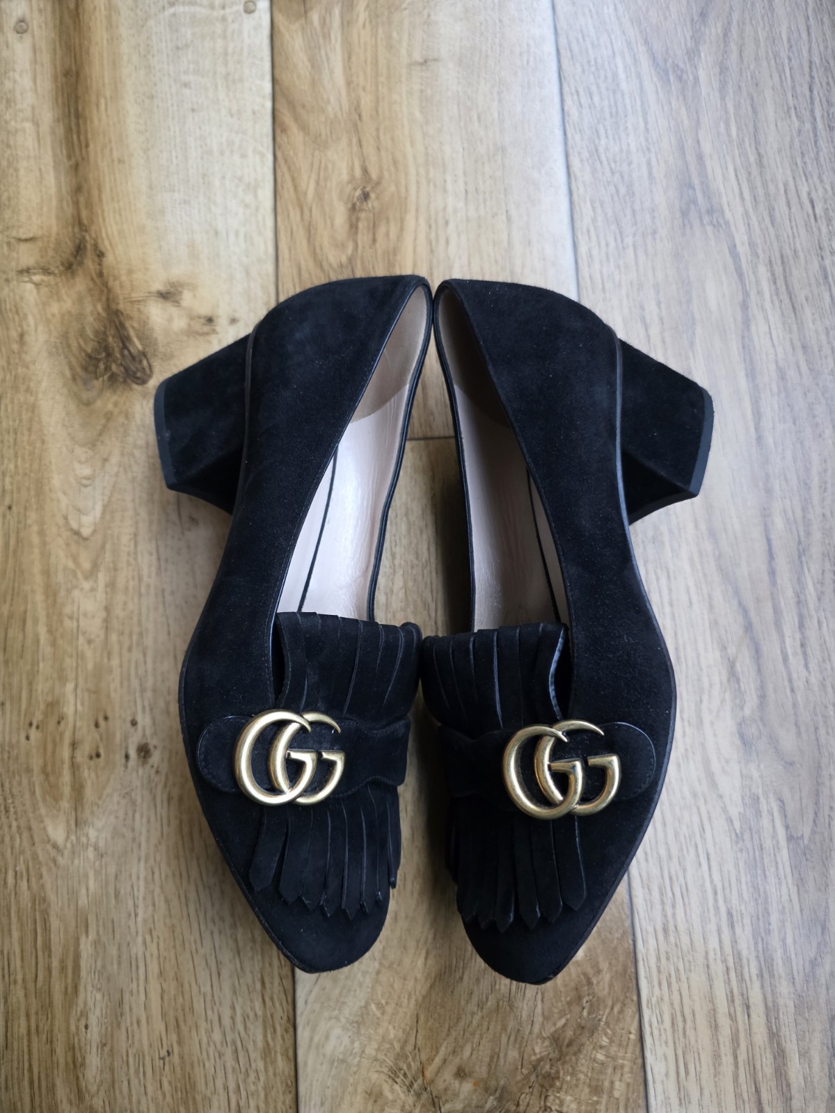 GUCCI MARMONT FRINGE PUMP SUEDE LOAFERS SIZE 38.5 EU, 8 US, 5.5 UK