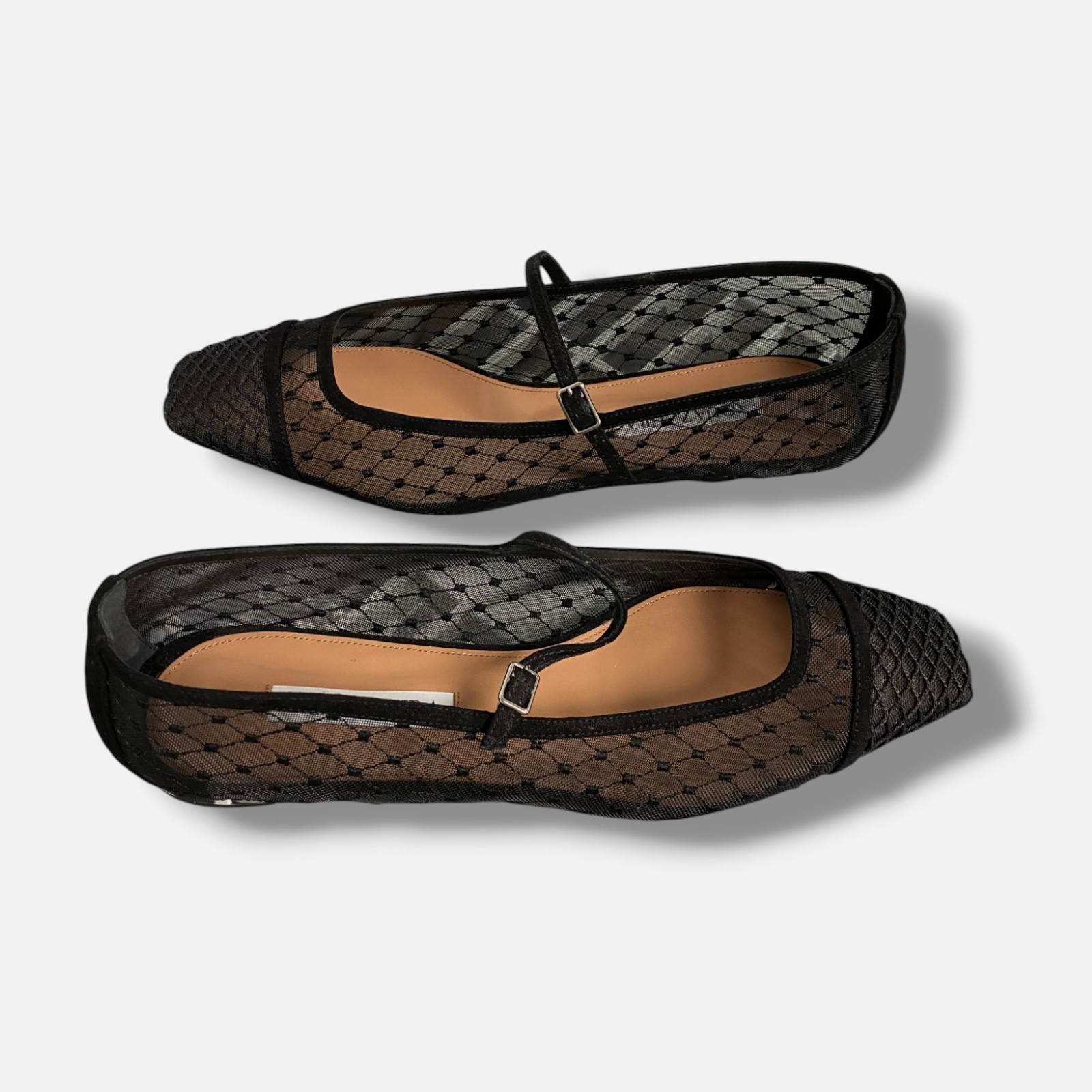 Aquazzura Women’s Black Fishnet Suede Juliette Ballerina Flats Size 38.5