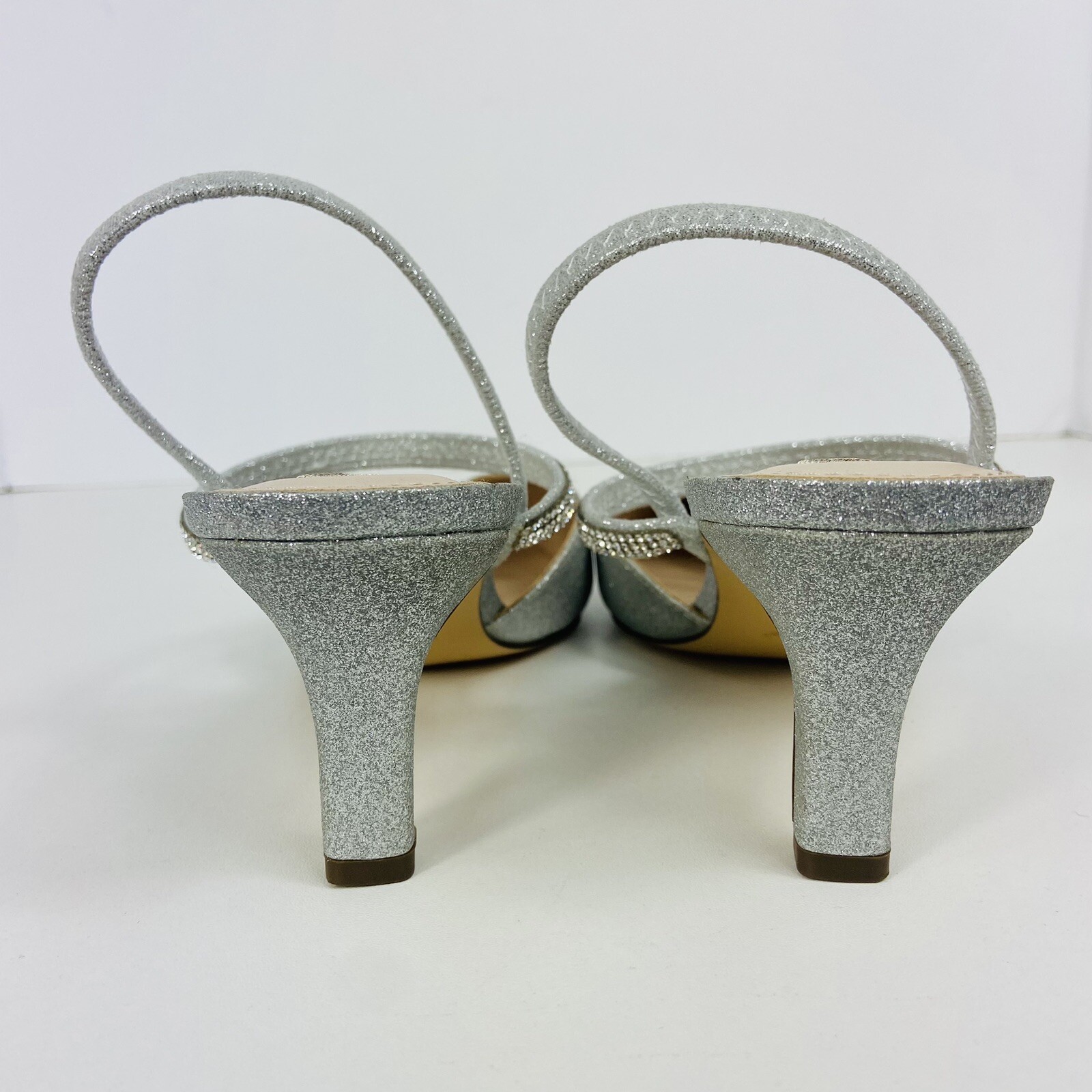 Nina Rhinestone Elastic Slingback Pumps Sz 8 / 38 Sparkly Silver Bridal