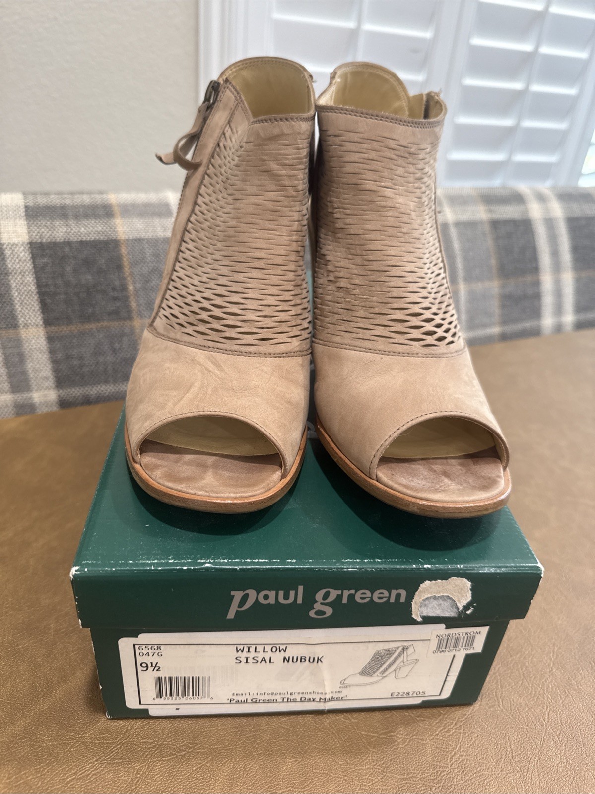 Paul Green Women’s 9.5 M Willow Sisal Nubuk Block Heel Sandals Open Toe Booties