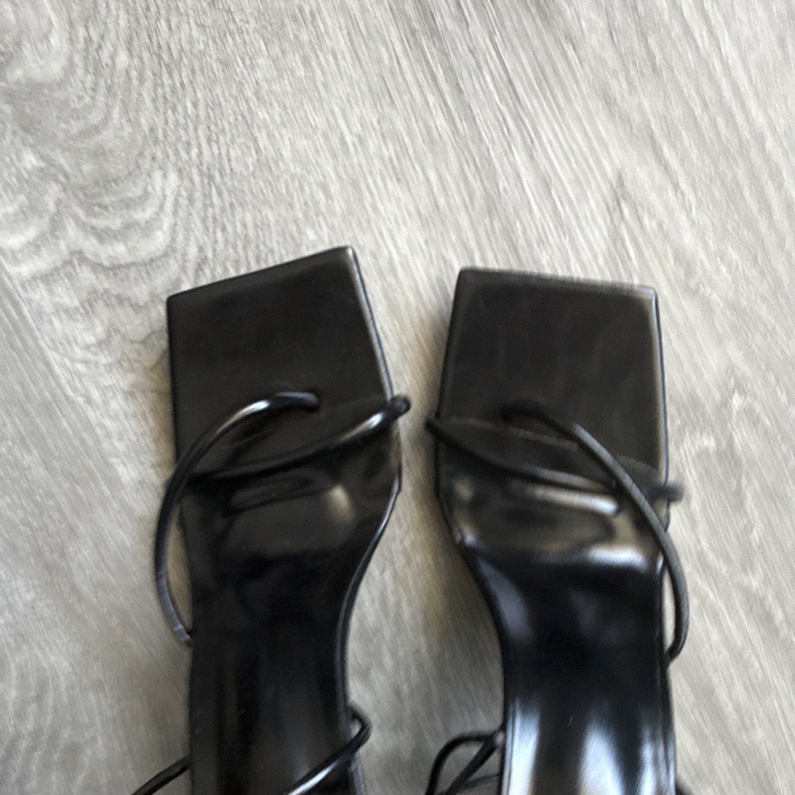 Women’s Black Strappy Square Toe Stiletto Heel Synthetic Shoes Size 9