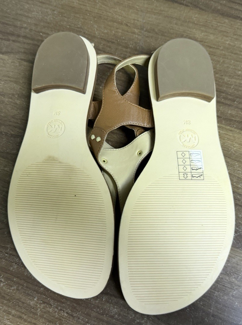 Michael Kors mk Plate Luggage 18K Gold Buckle Leather Sandal Women’s Sizes 8