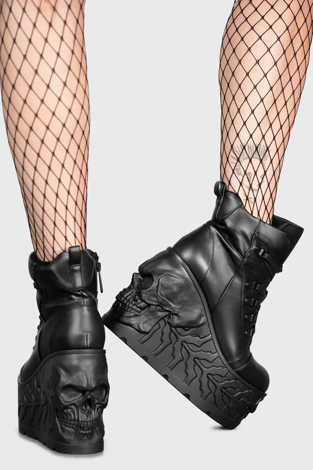 Killstar Size 7 US Doom Platform Boots Black Molded Skull Sole Goth Punk NEW