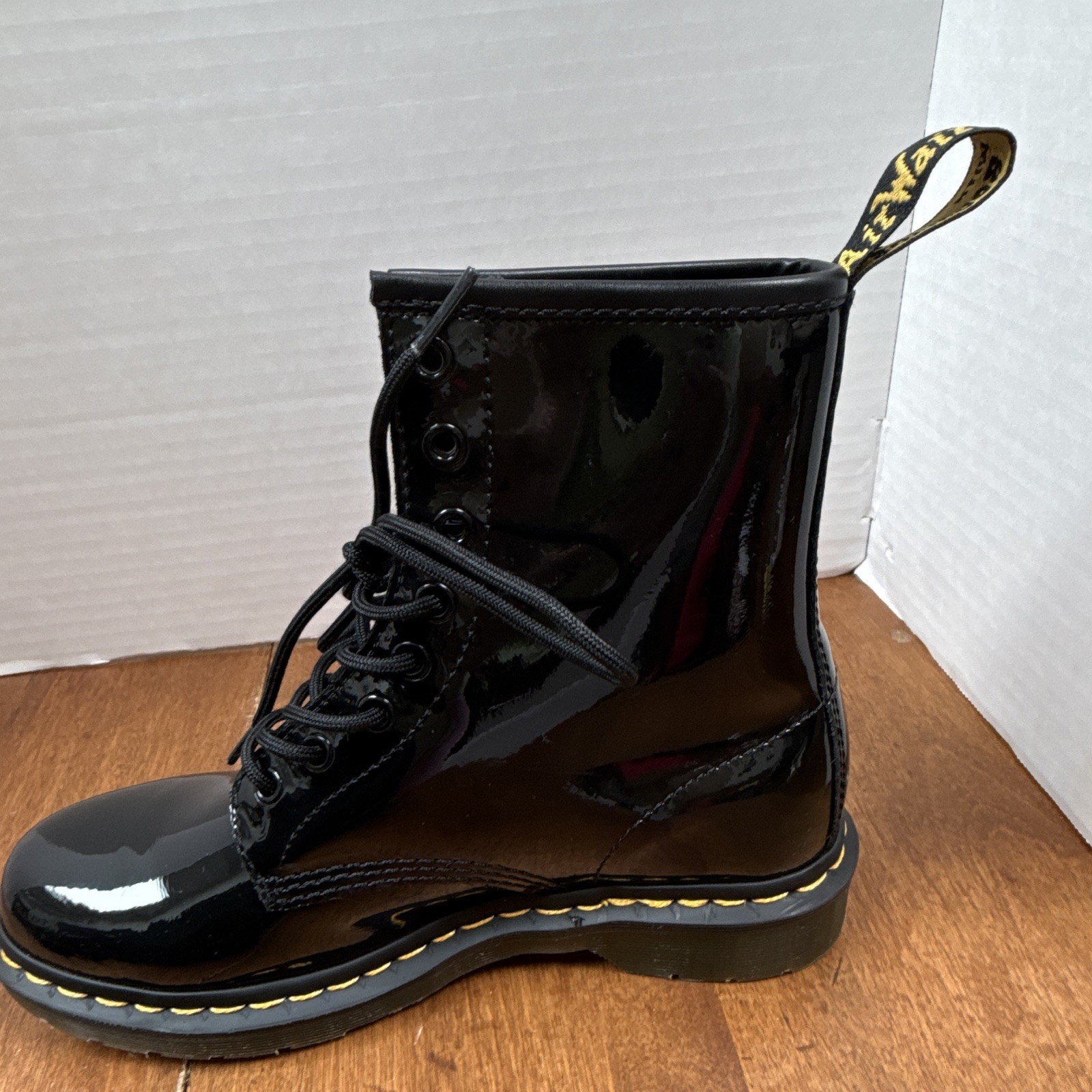 Dr. Martens 1460W Women’s Black Patent Leather Lace-Up Combat Ankle Boot 8