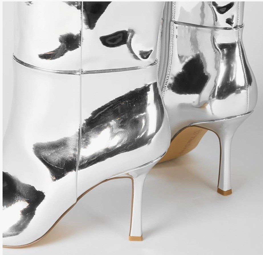 Mirror Silver Knee High 3.6” Stiletto Heel NIB, The Drop Size 8.5