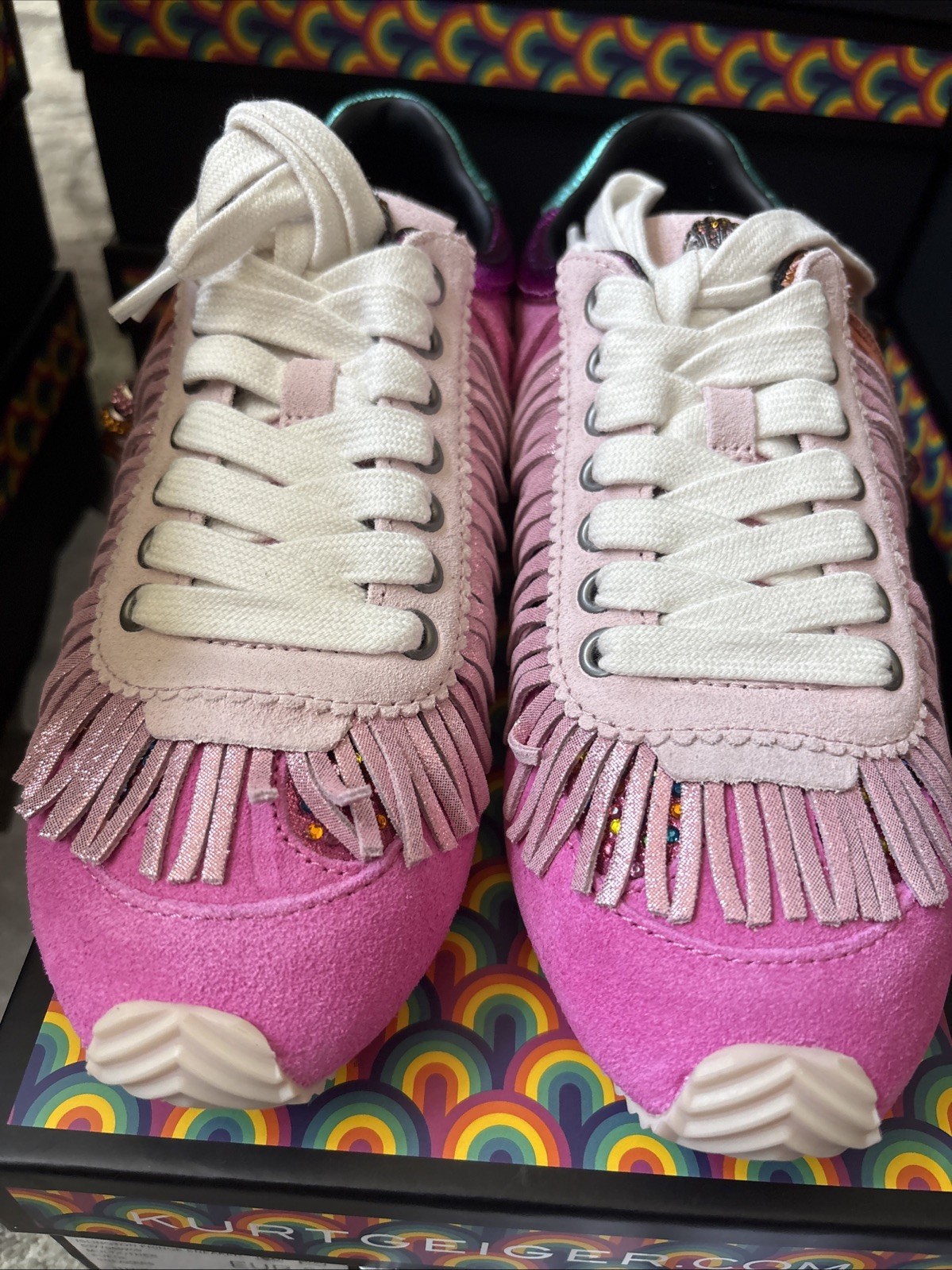 Kurt Geiger London Islington Suede Beaded Tassel Fringe Sneakers Fuschia-7.5/38