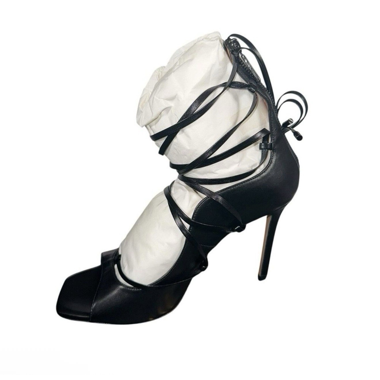 NEW LITA by Ciara Black Solid Strappy Heel Sandal Lace Up Mules Italy Sz 40 US 9