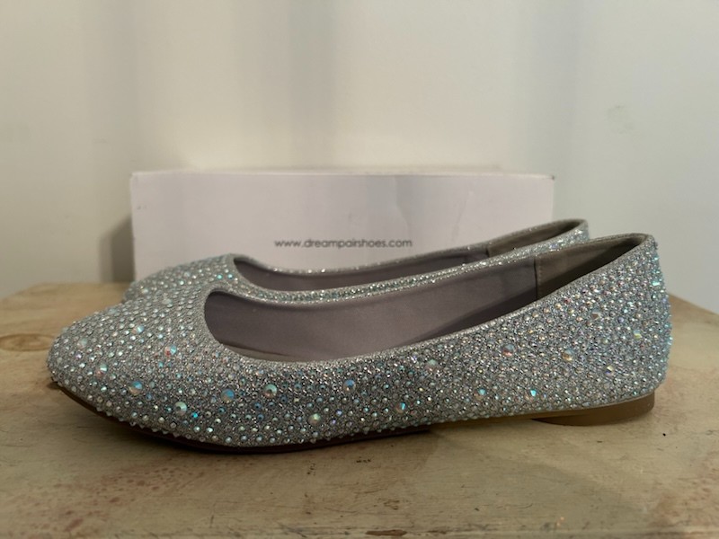 Womens Flat Shoes Ballerina Ballet Flats Round Toe Size 8 Silver Glitter