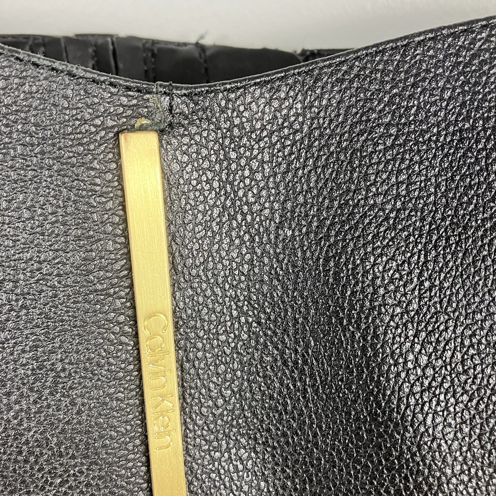 Calvin Klein Francine Tall Riding Boots Black Leather Gold Tone Logo Womens 6.5