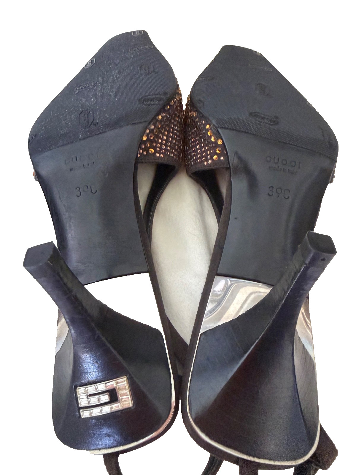 Rare 1998 Vintage Runway Gucci Tom Ford Swarovski Slings Crystal Shoes 39 US 9