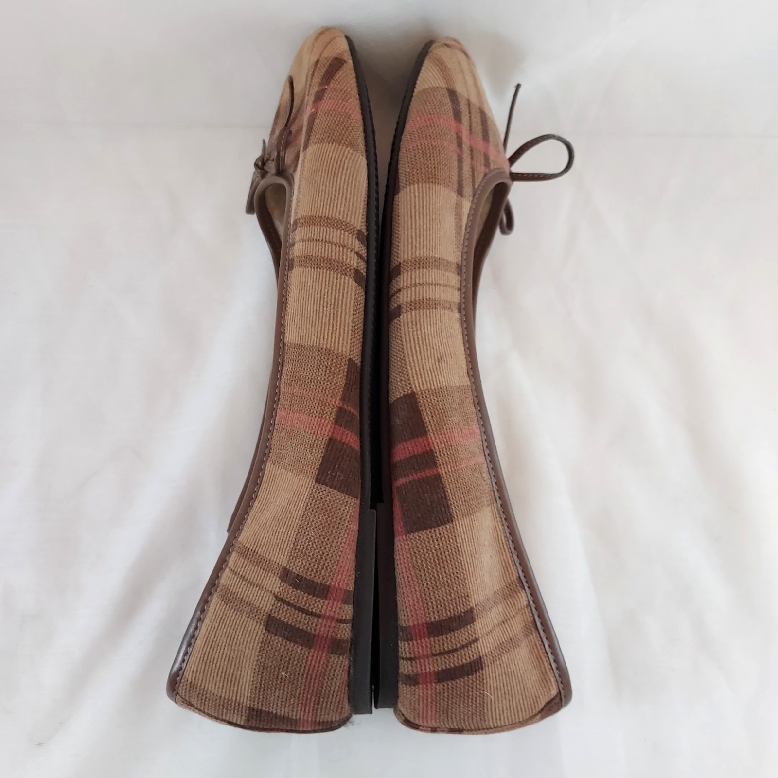 Route 66 Slip On Flats Ladies Size 11 Shoes Corduroy Plaid w Fleece Lining Bow