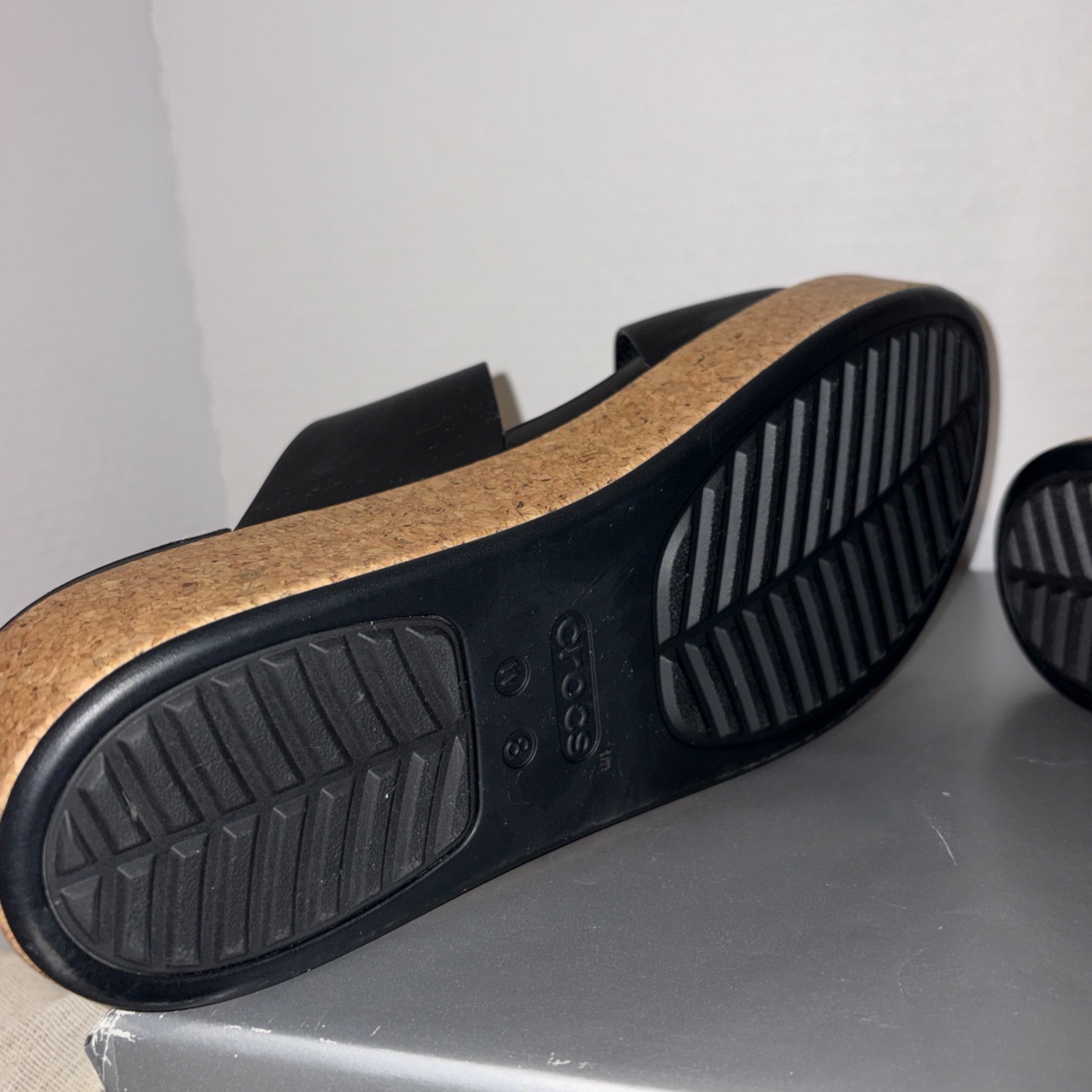 Crocs Brooklyn Black Cork Platform Sandals Double Strap LiteRide Womens Size 8