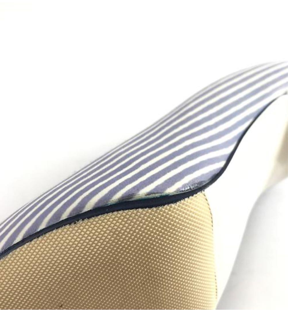 CHANEL Striped High Heel Pumps 34.5 22.5cm 8.9in Pointed Toe