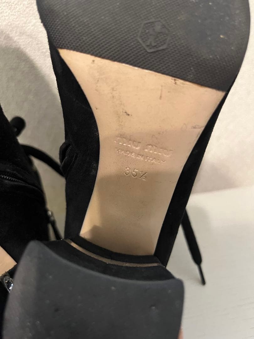 MIU MIU Short Boots Shoes Bijou EU 35.5 US 5.5 Suede Black Authentic