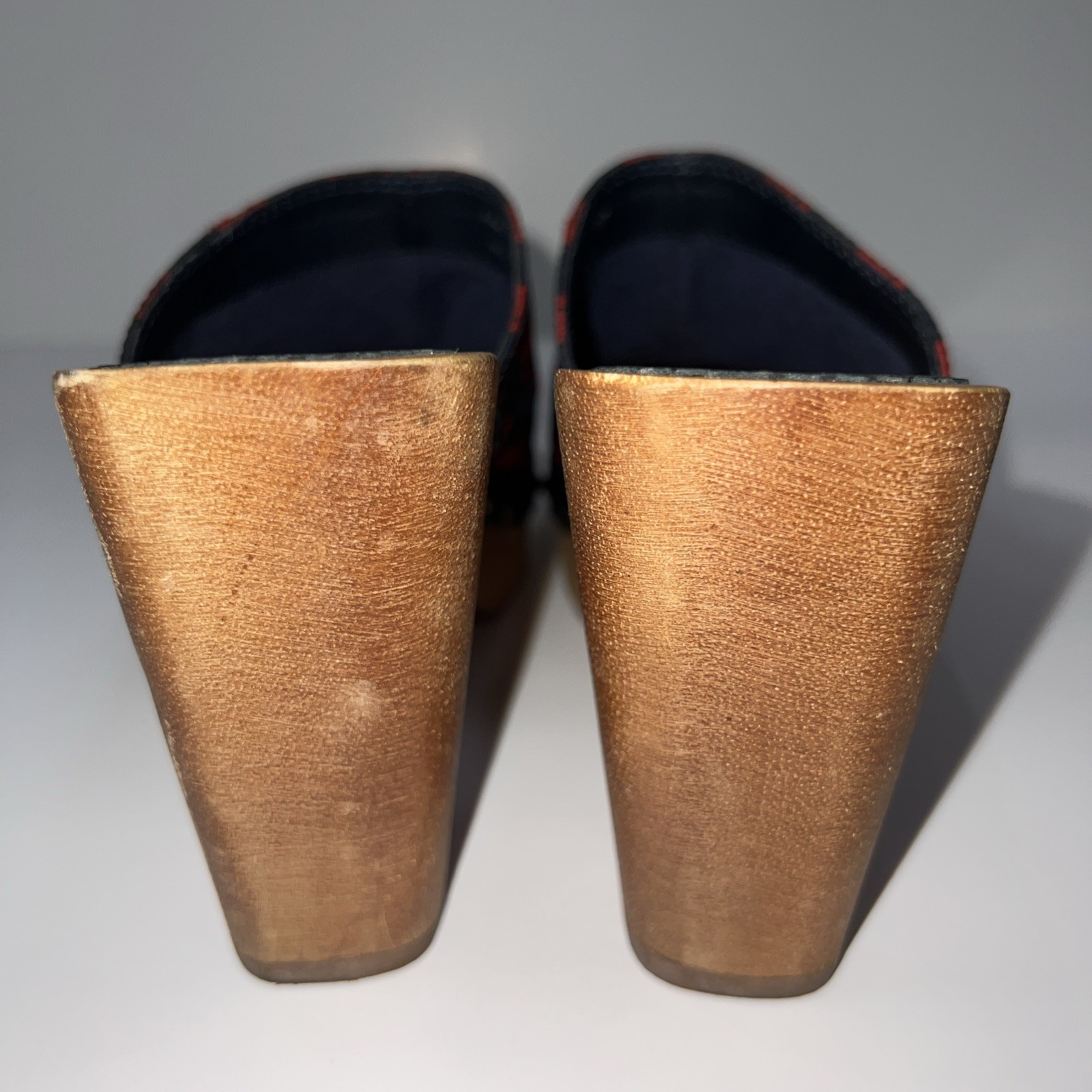 Vintage Tommy Hilfiger TH Monogram Canvas Wood Clog Mules Y2K Womens 5M Brazil