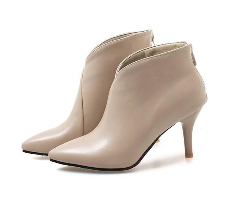 Womens High Heels Ankle Boots Back Zipper Faux Leather Dress Casual Party Shoes