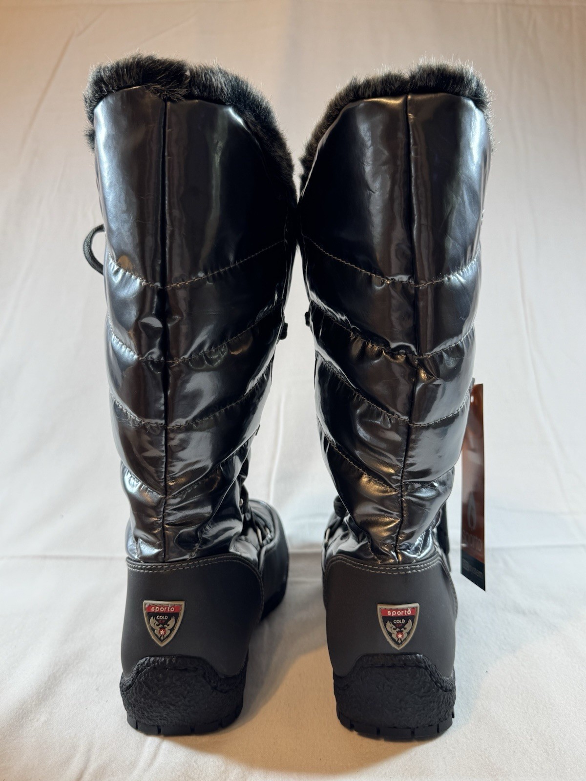 Sporto Charlie Waterproof Lace-Up Winter Boots Black Faux Fur Trim Women 7.5 M