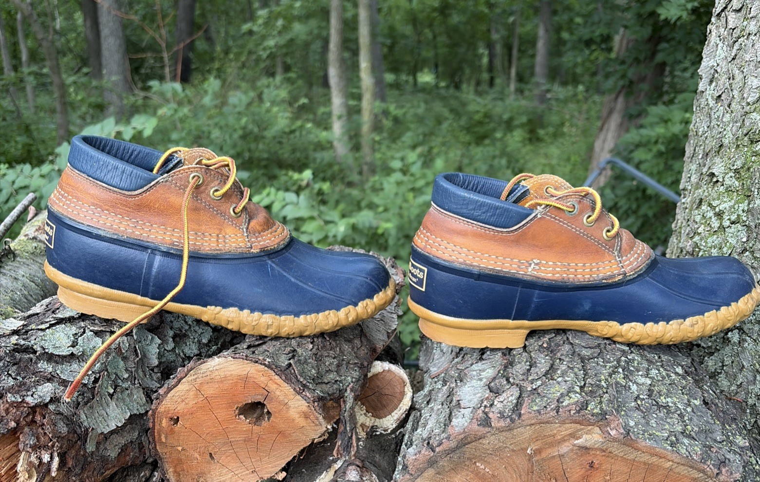 L. L. BEAN Duck Boots Women Low Top Rubber Rain Garden Hunting Blue Tan 8 VTG