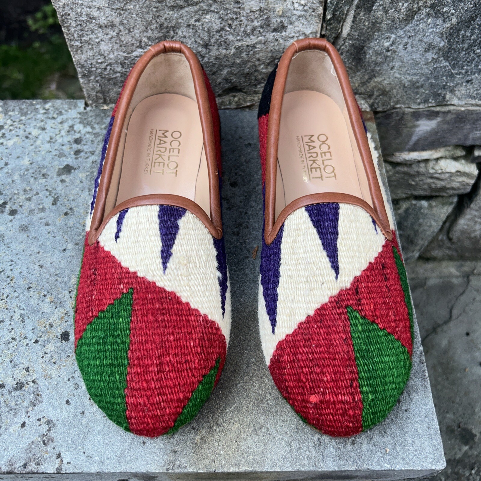 Ocelot Market Turkish Kilim Rug Loafer Flats Leather Sz EU 38 US 7 7 1/2 EUC