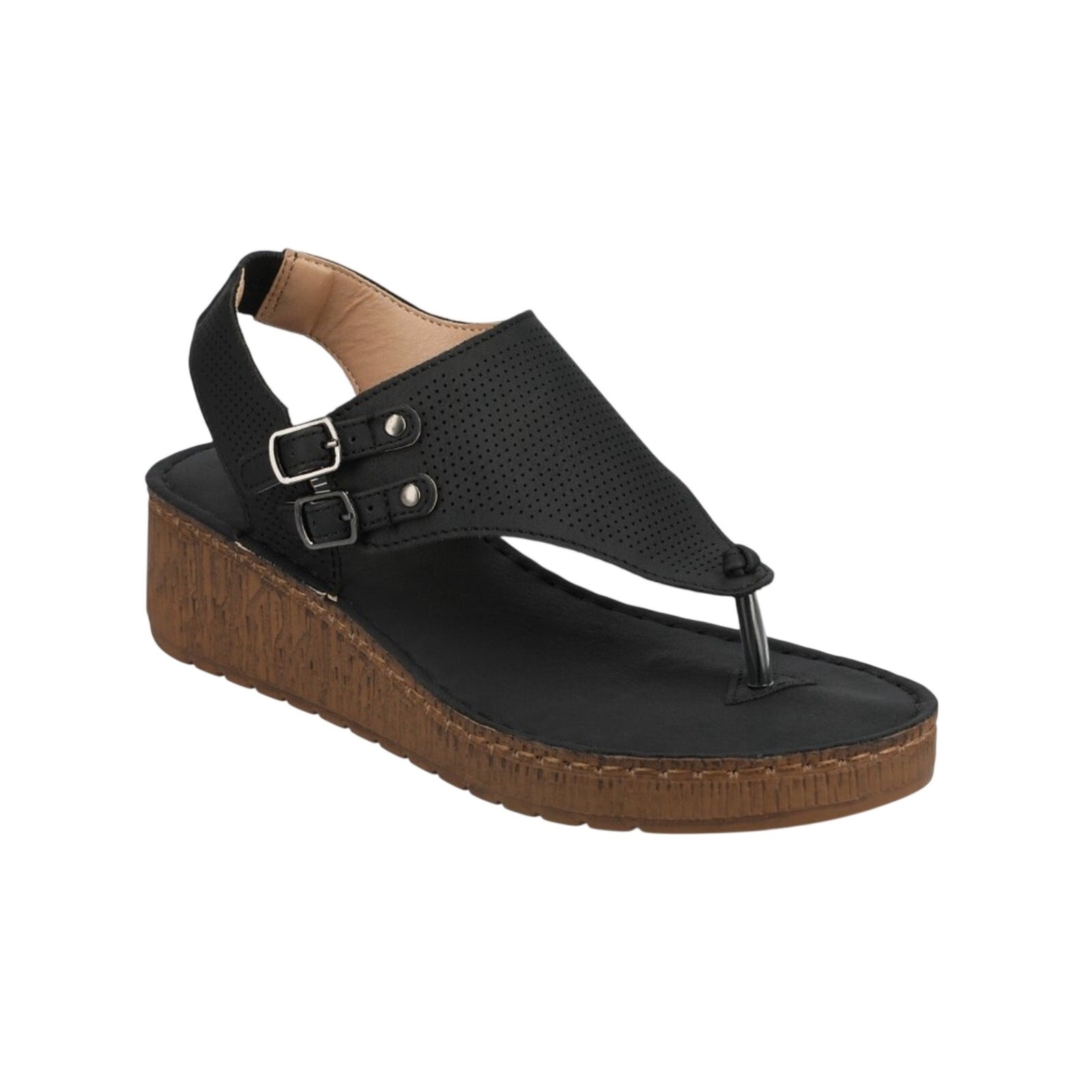 Journee Collection Womens Mckell Wedge Heel Buckle Sandals Size 6.5
