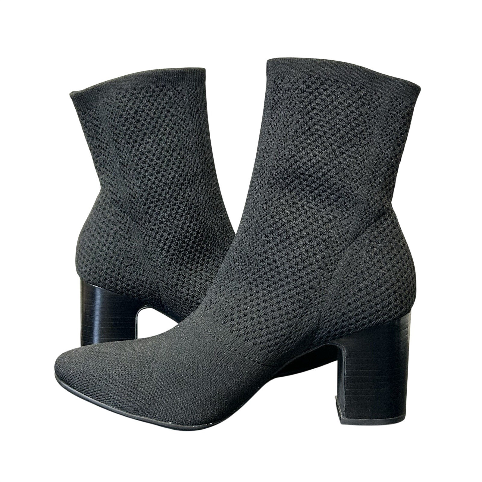 Børn Meggs Black Knit Sock Booties – Block Heel Ankle Boots – Size 7.5M Comfort