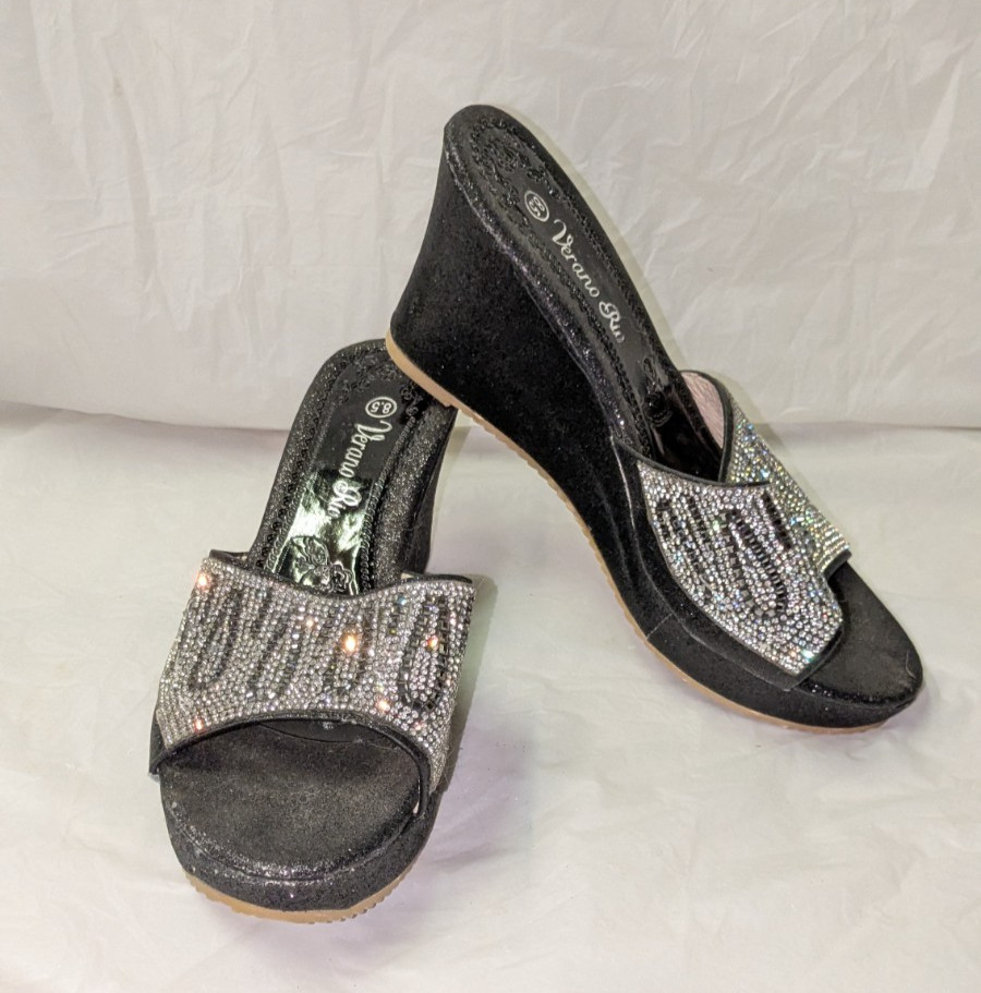 Verano Rio Beaded Sparkle Wedge Slip-on Dress Prom Wedding Sandals Shoes SZ 8.5