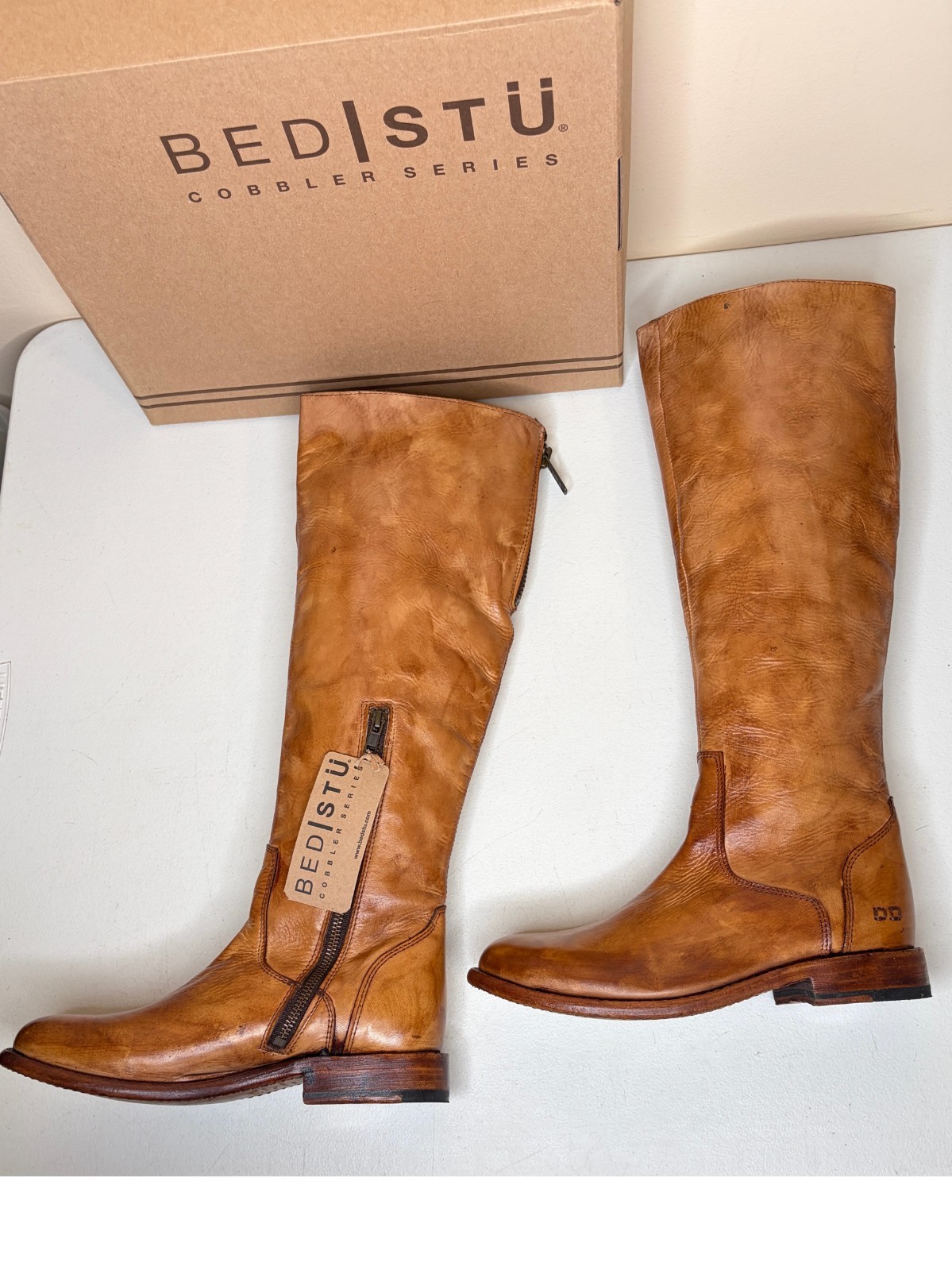 BED STU Tess Tan Distressed Leather Tall Riding Boots BedStu Size 8