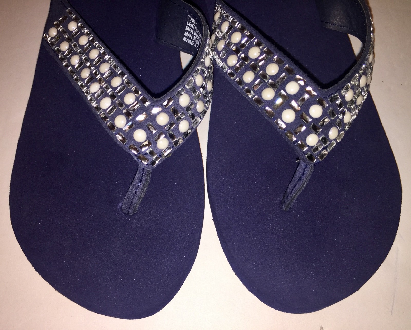 Yellow Box Flip Flops Sandals Women’s Touch Wedge Pearl Jeweled Blue Black NWT