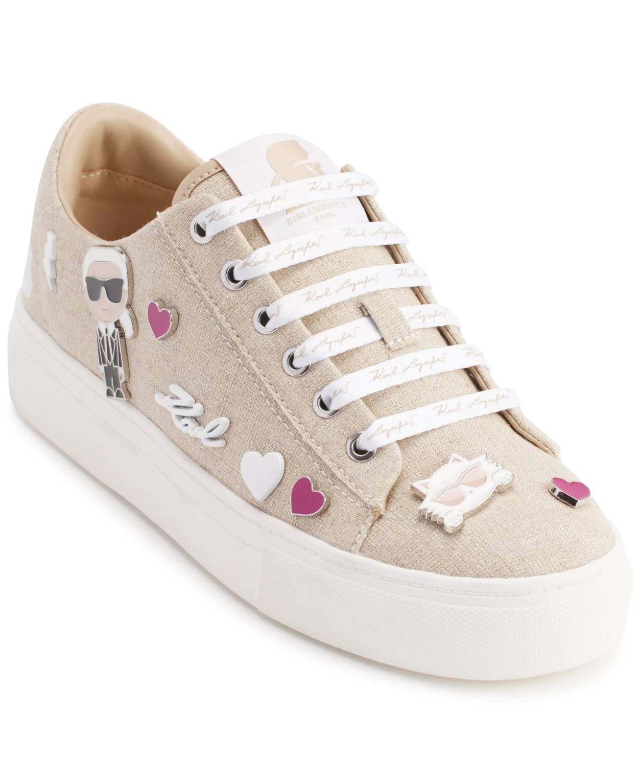 Karl Lagerfeld Paris Cate Pins Sneaker Lace Up Fashion Sneaker Size 7 Natural