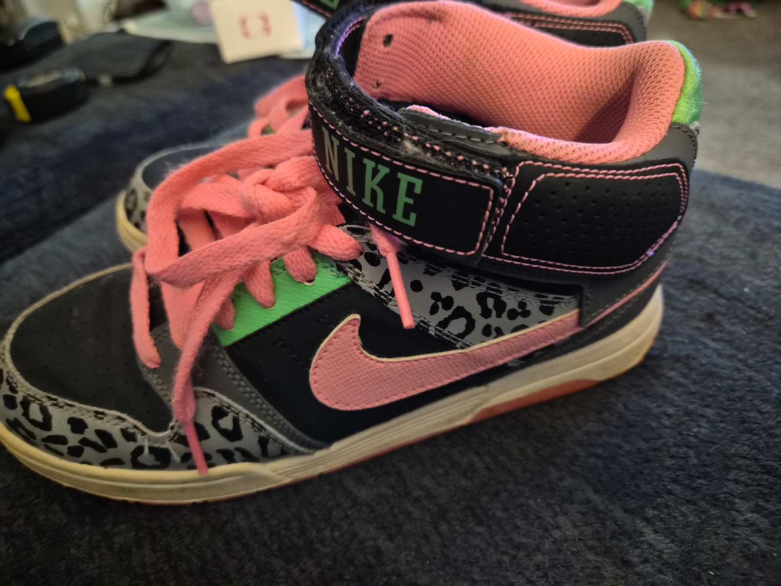 Nike Air Morgan Pink Green and Leopard Grey Womens Size 4.5 Youth USED Rare