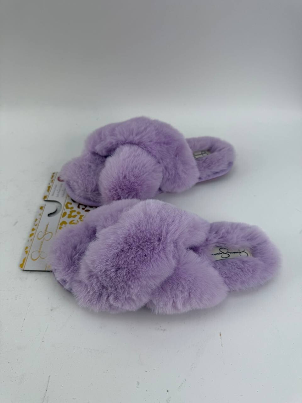 Jessica Simpson Purple Plush Cross Band Plush Memory Foam Slide Slipper Sz M 7-8