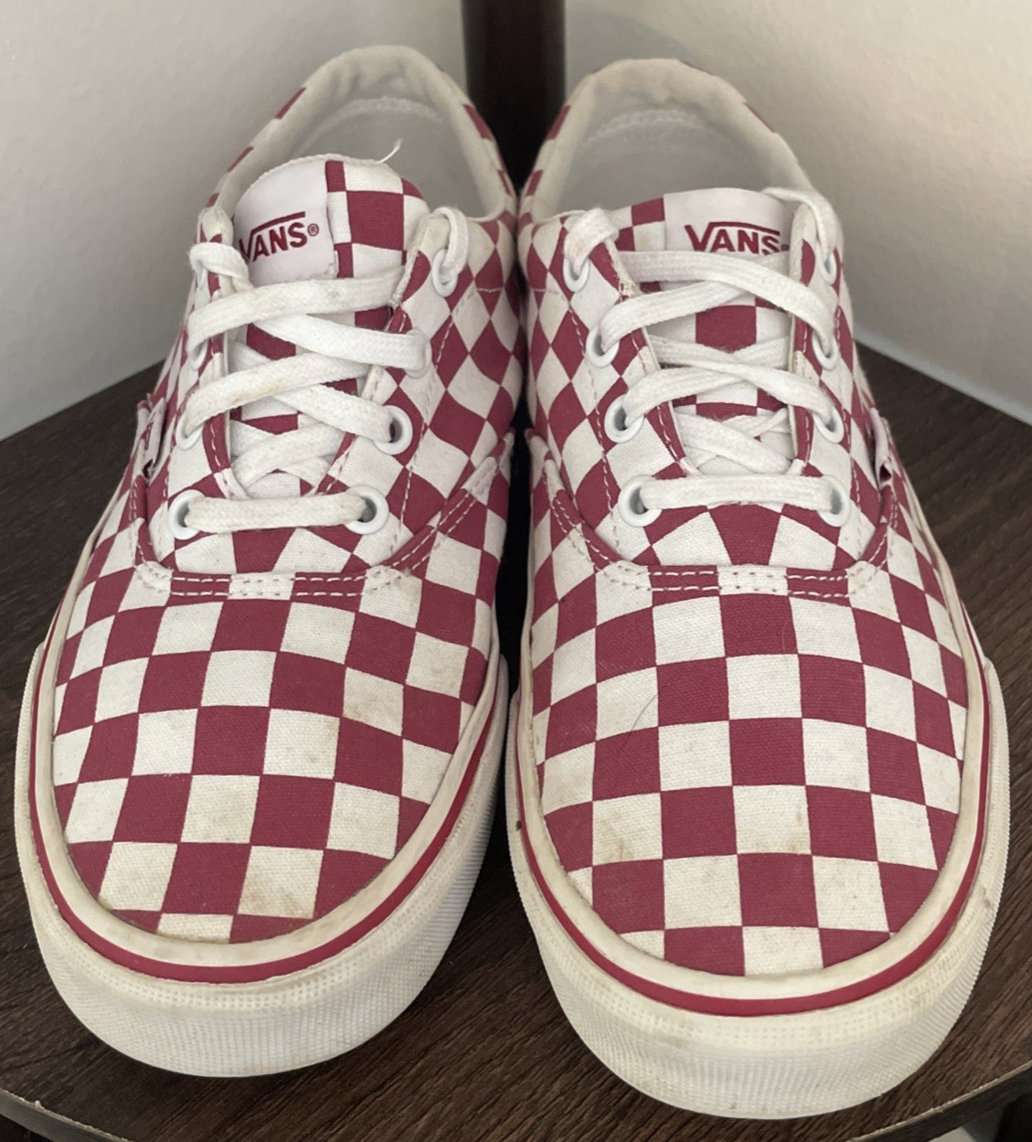 Vans Checkerboard Doheny Skate Shoes Womens 7.5 Cerise Red White Low-Top Lace B4