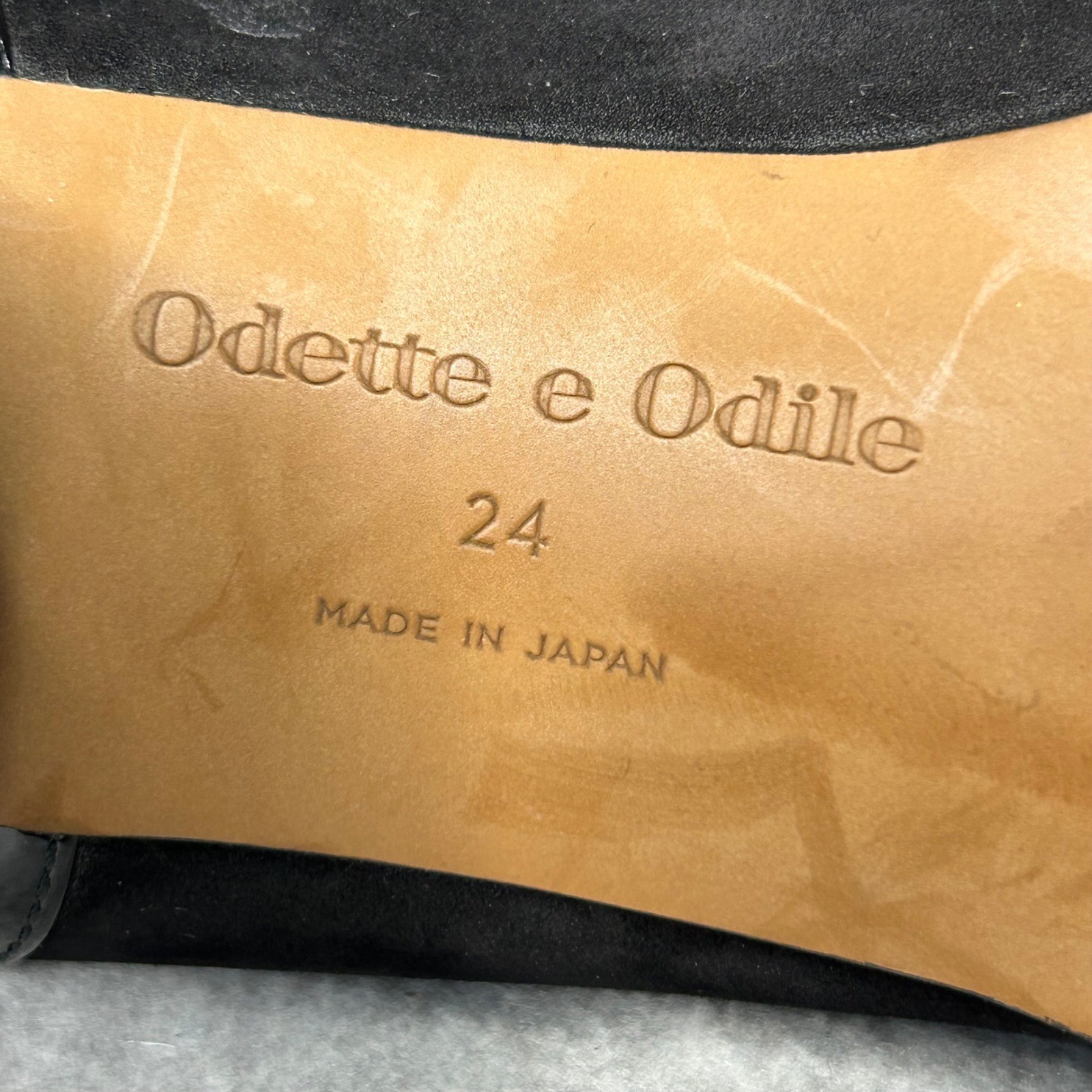 Odette e Odile Black Suede Patent Block Heel Tassel Loafers Made Japan 24 US 7