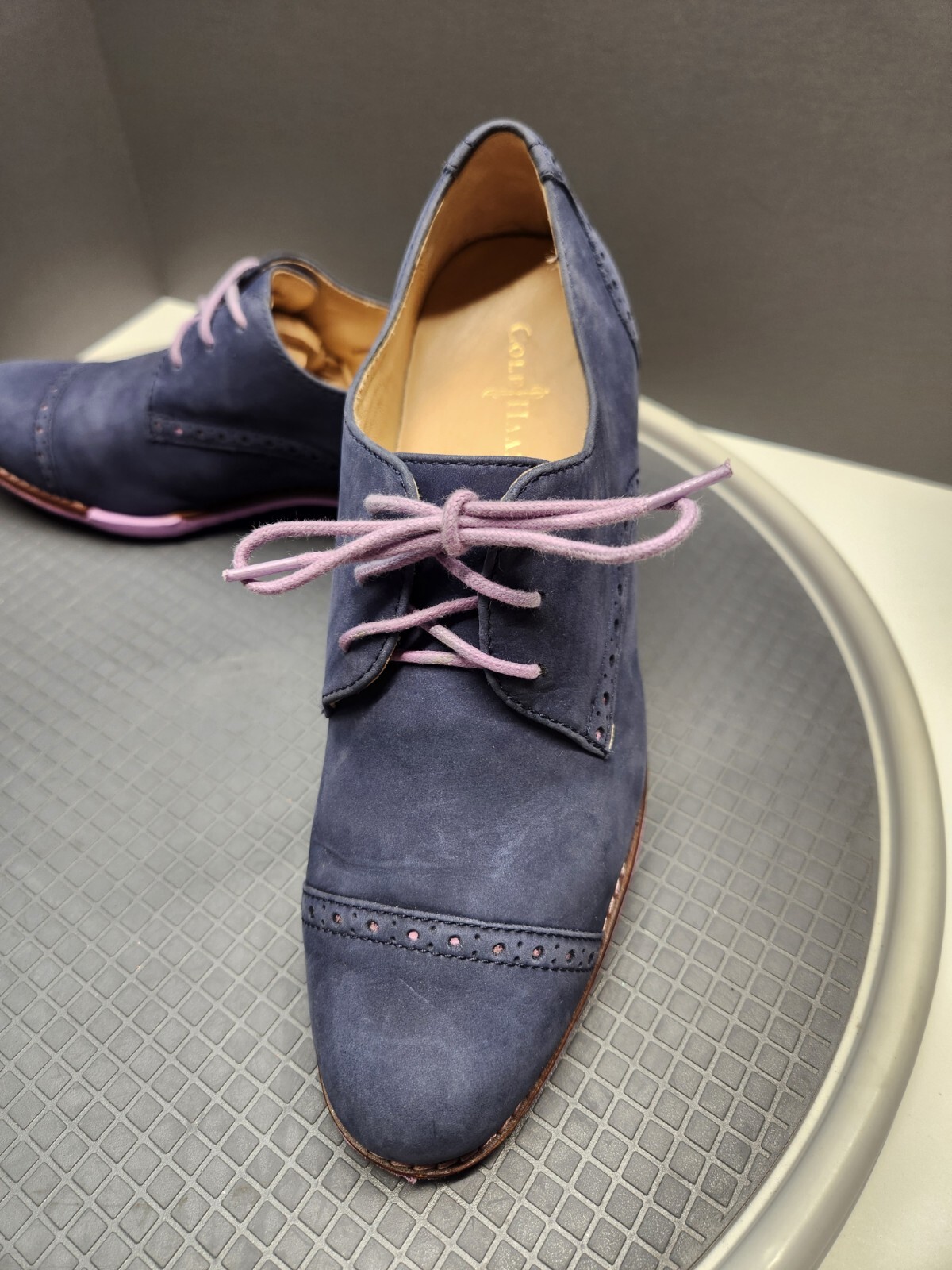 Cole Haan Womens Alisa Wingtip Oxford Shoes Size 6.5 B Nubuck Navy Blue Lavender