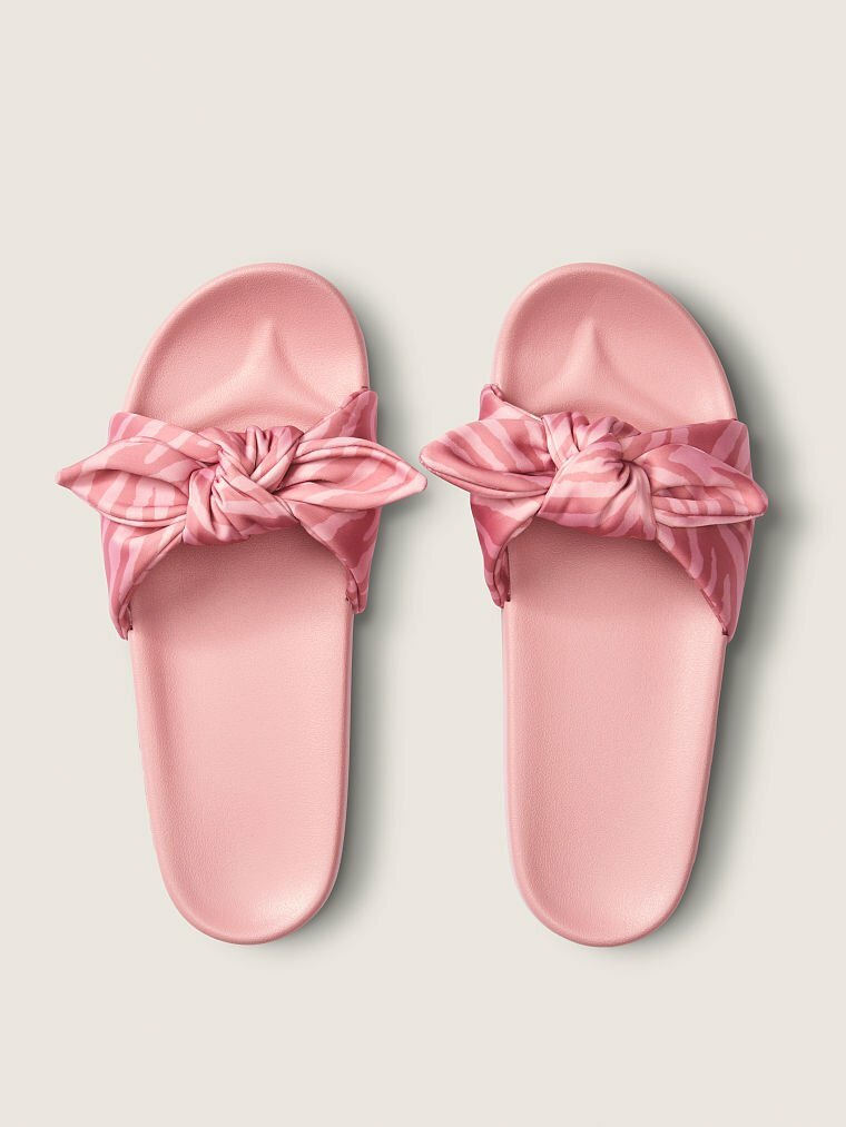 VICTORIAS SECRET PINK BOW SLIDES SANDALS BEACH SHOWER SHOES S M L NWT Free Ship