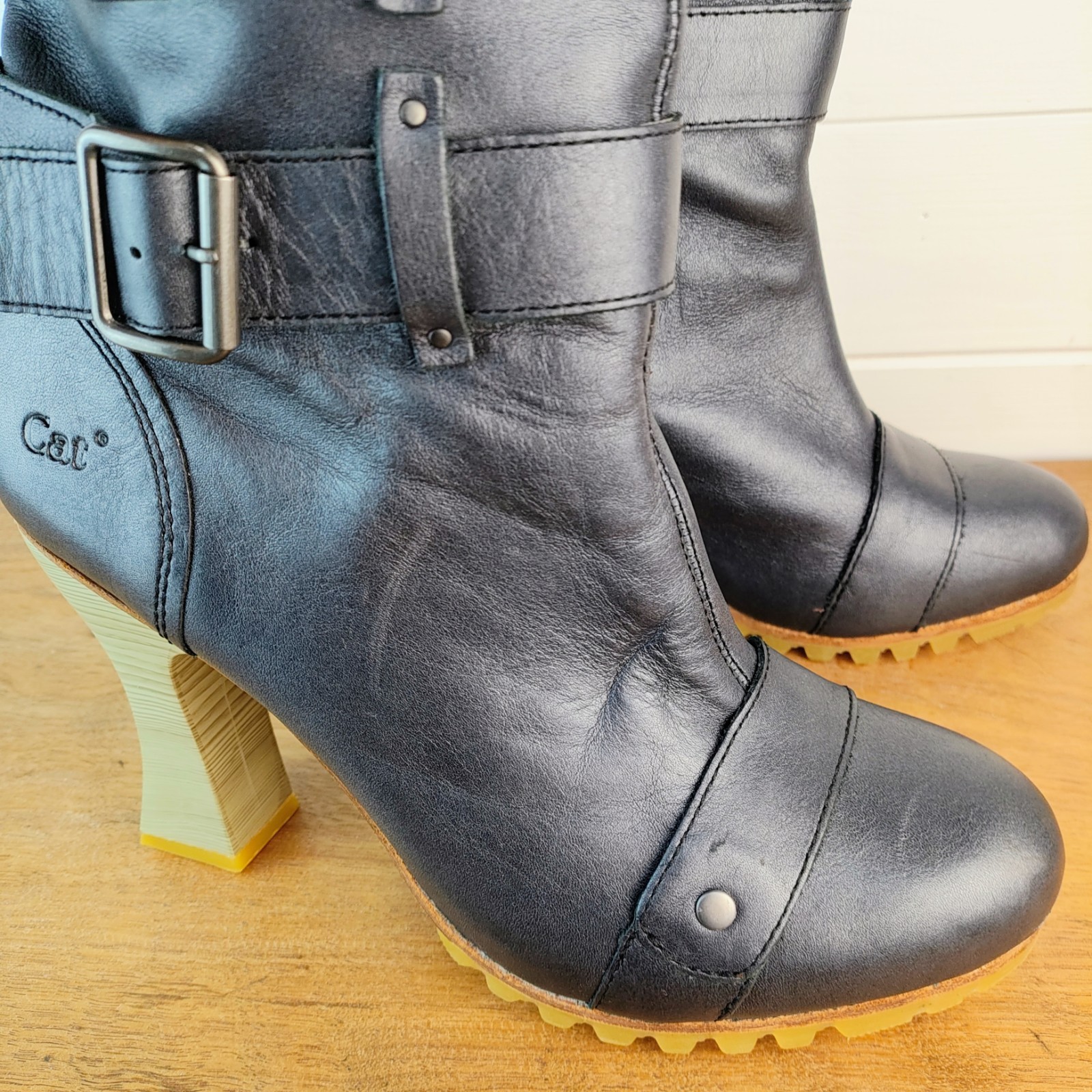 CAT Caterpillar X Shontelle Collab US 9 M Boots 4″ Sculpted High Heel Black -ish