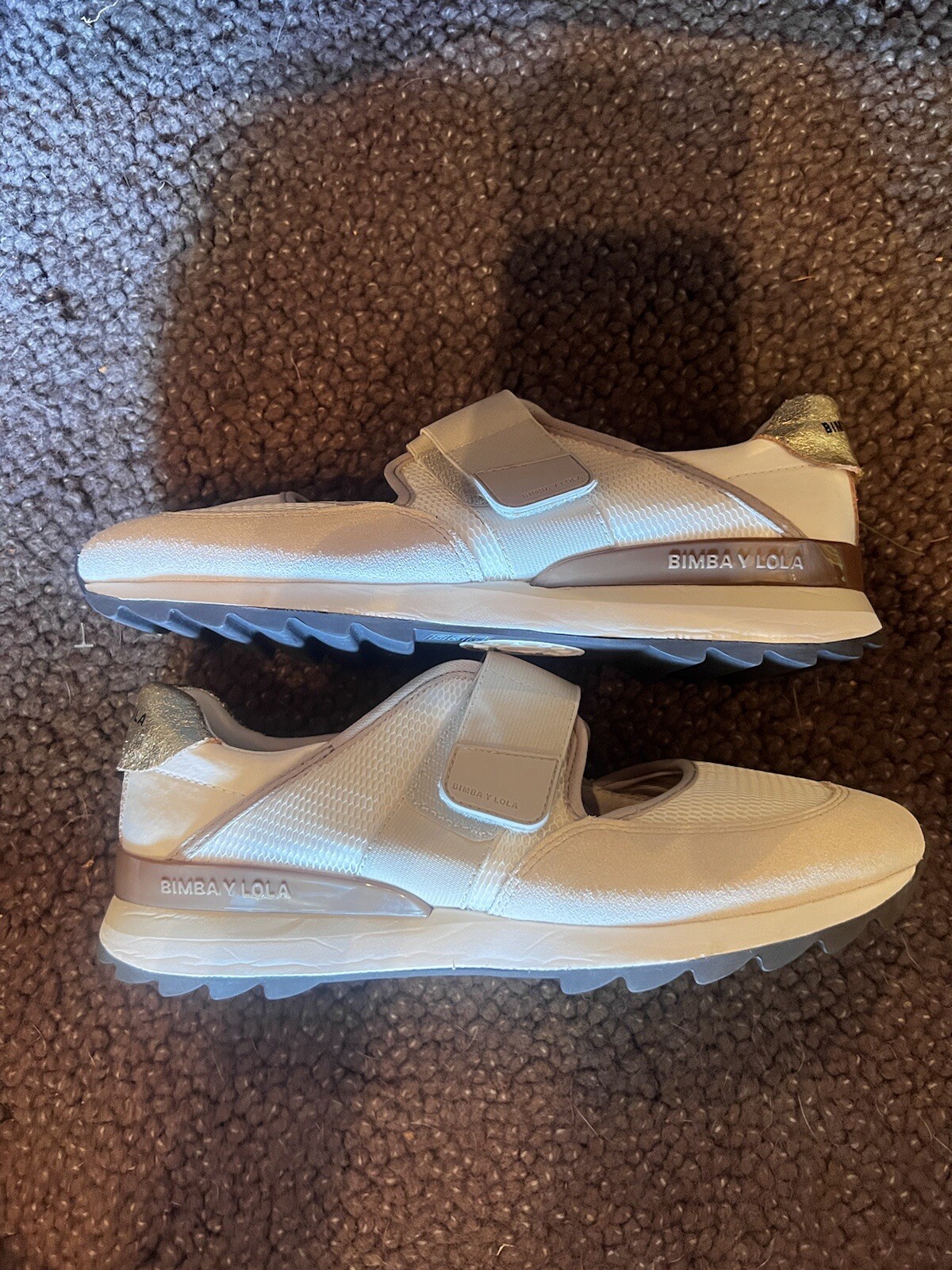NEW Bimba Y Lola Technical Sneakers Nude Taupe Brown Trainers 39/8 NWOB