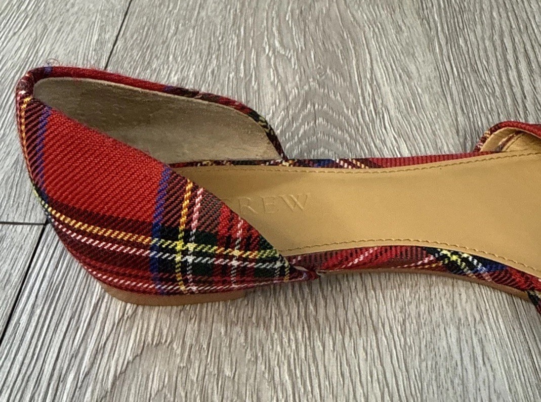 J. Crew Tartan Plaid Mini Bow Flats Women’s Red Plaid Pointy Toe Preppy Size 8