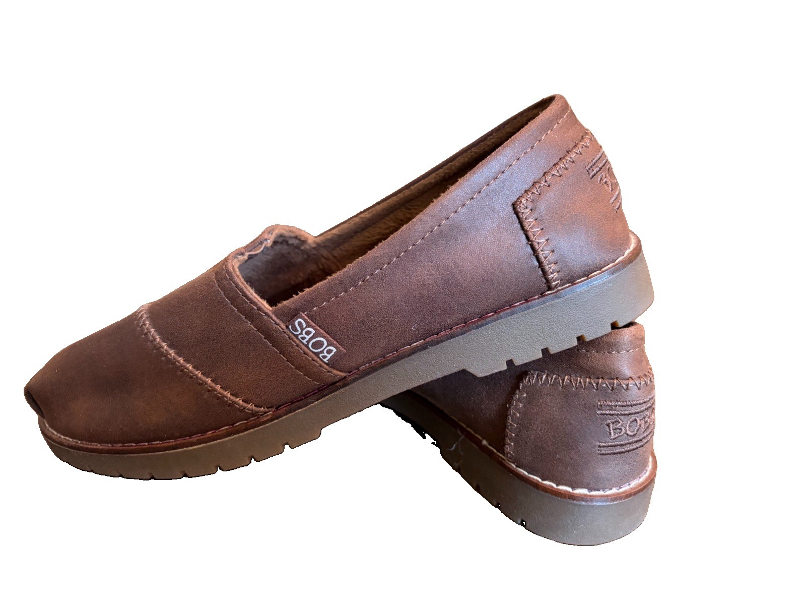 BOBS from Skechers Women’s Brown Textile Memory Foam Slip-On Flats US 6