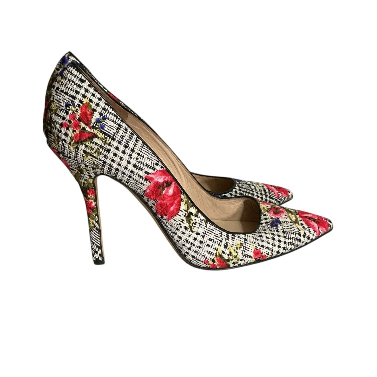 Oscar de la Renta Floral Fabric Pointed Toe Pumps Womens IT 40 Made Italy