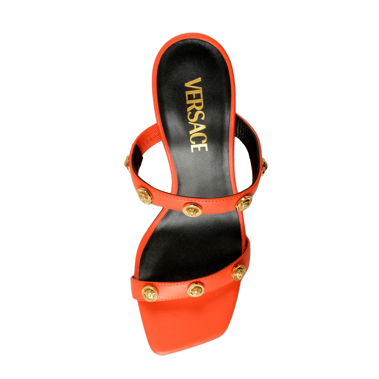 Versace Women’s Coral Gold Medusa 100% Leather Sandals Mules Shoes US 6 IT 36