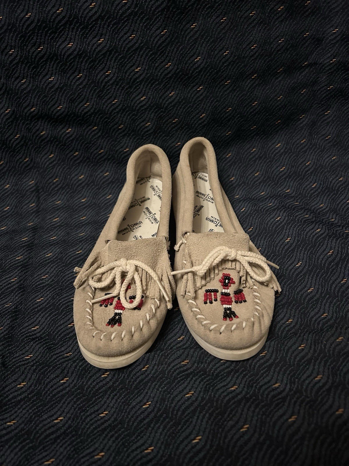 Minnetonka Thunderbird Beaded Suede Moccasins Sz 5 Made in USA 661