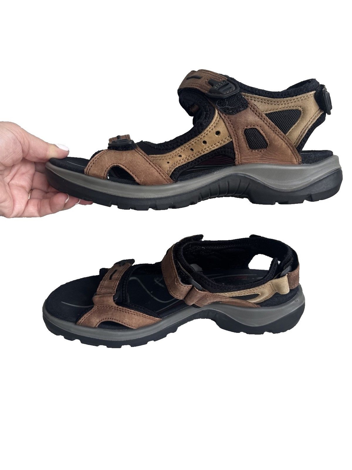 ECCO Yucatan Offroad Sandals Womens 9.5 Brown Black Hiking Walking Shoes