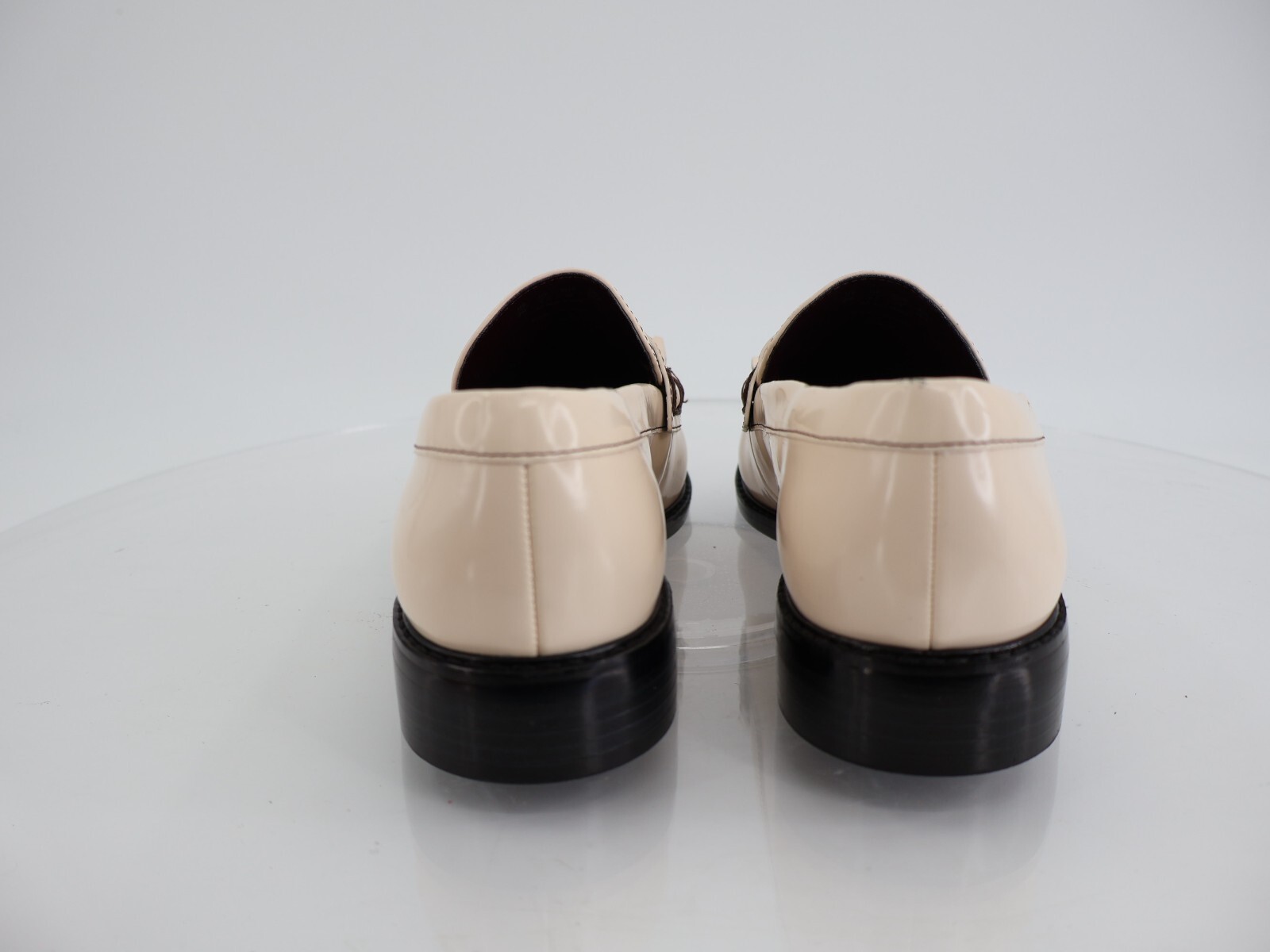 Franco Sarto Alonzo Penny Loafer Slip on Shoes Size 9 Beige Black Patent Vegan