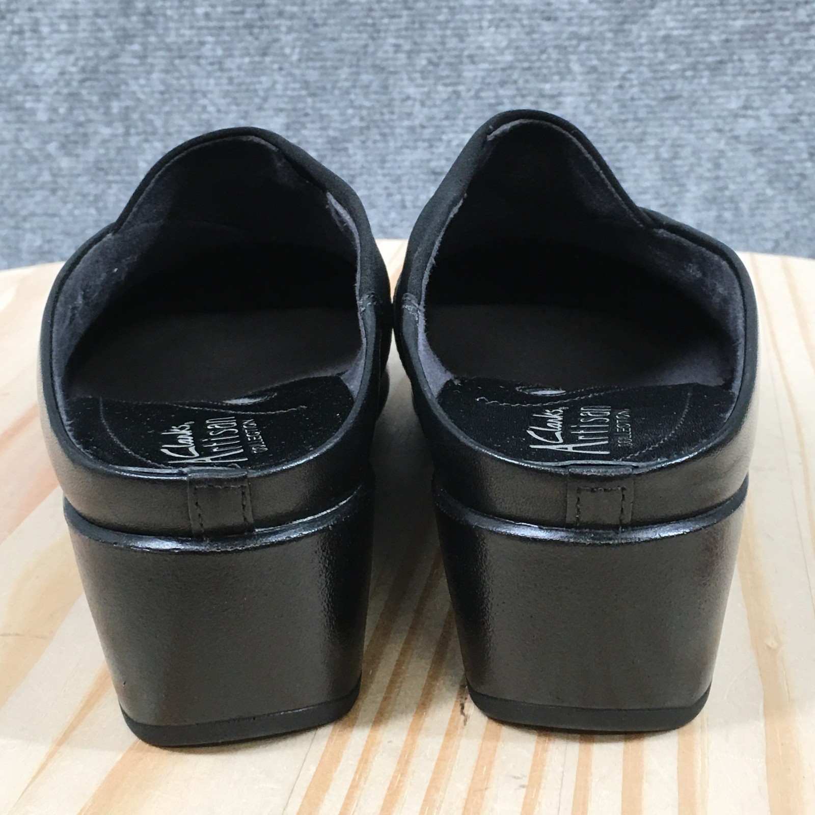 Clarks Artisan Tyler Mules Clogs Shoes Womens 7XW Extra Wide Black Leather NEW