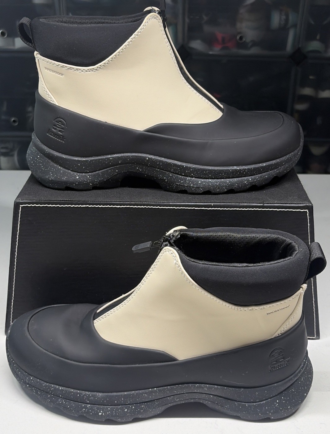 KAMIK ECLIPSEZ BEIGE/BLACK FRONT ZIP ANKLE SNOW BOOTS NK2359N W 9 (K-D4)