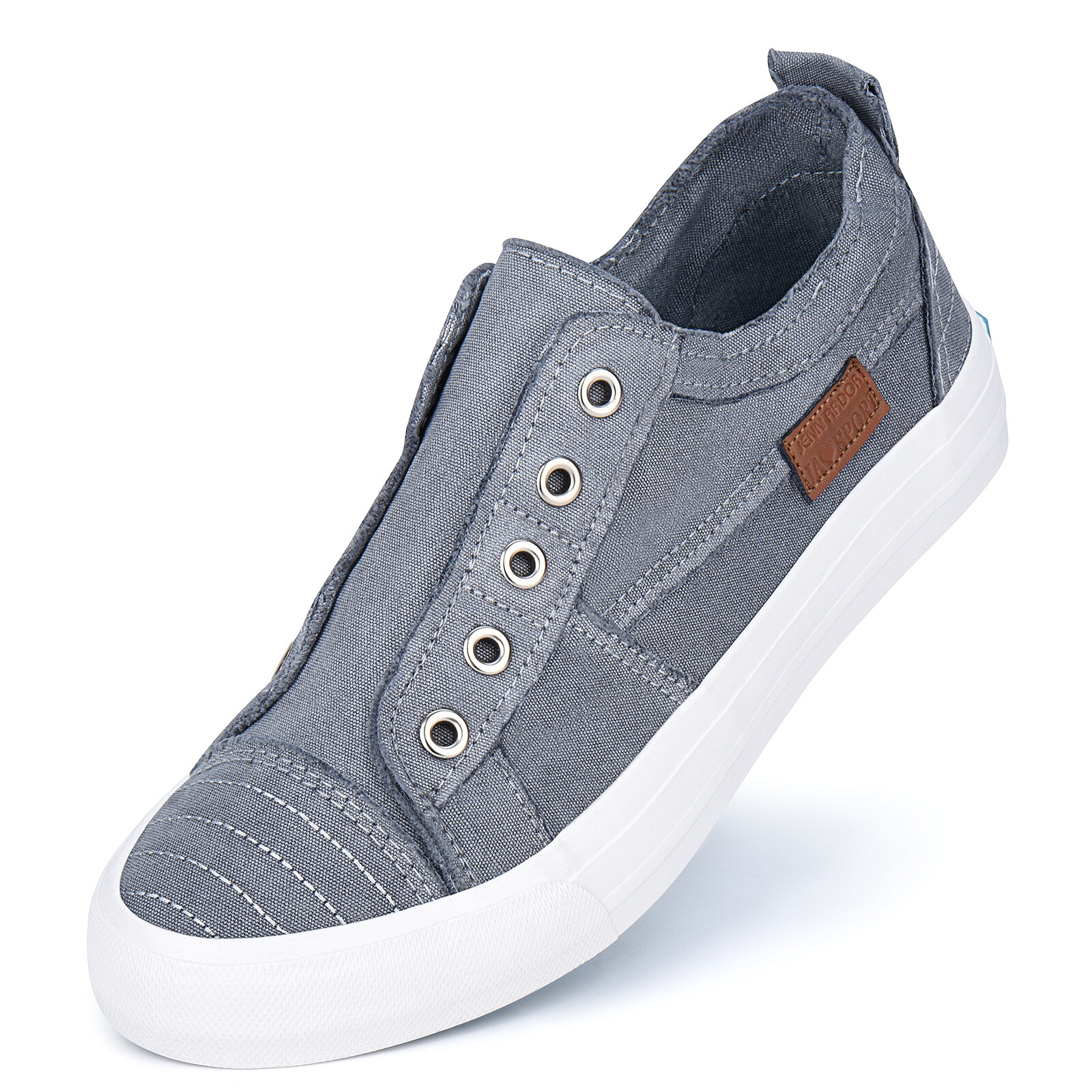 Womens Slip On Fashion Sneakers No Laces Casual Canvas Flats Tennis Walking Shoe