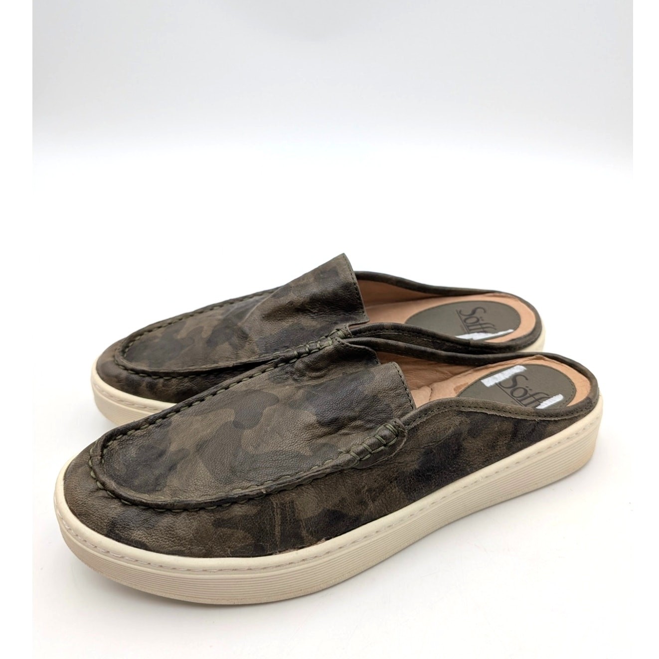 SOFFT Somers III Slide Camo Slip-On Leather Sneaker Mule Women’s Olive Size US9M