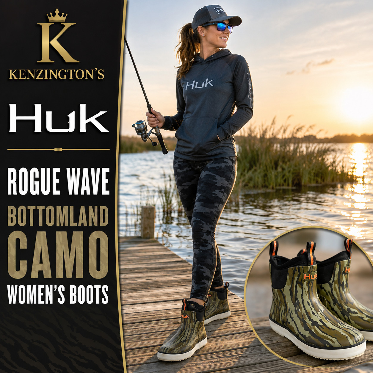 HUK Rogue Wave Boots Womens 5 Mossy Oak Original Bottomland Camo Waterproof $120